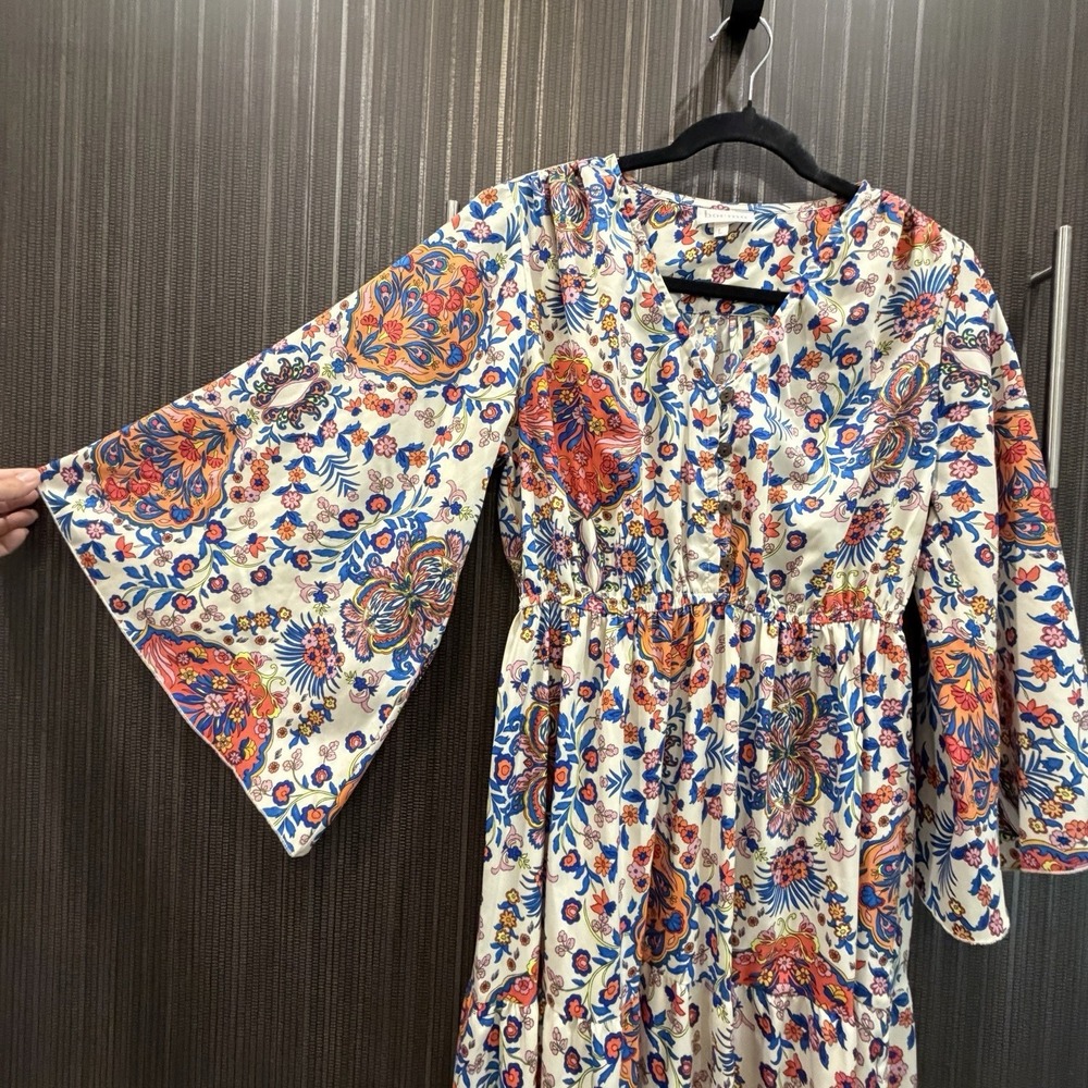 BOEMO Anthropologie Maxi Dress Bohemian Cottagecore Floral Paisley Size Large - Picture 3 of 12